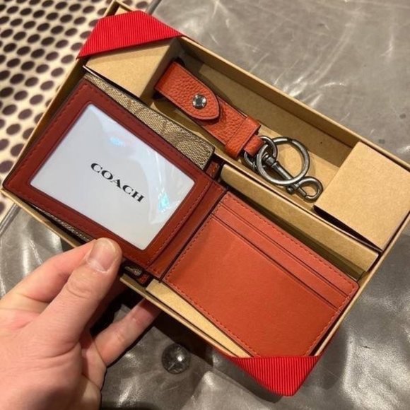 NWT COACH MEN'S BOXED 3 IN 1 WALLET GIFT SET IN SIG CANVAS WITH VARSITY STRIPE - Picture 3 of 6